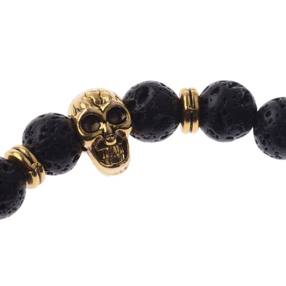 NWOT Gold Skull Lava Rock Diffuser Bracelet - Picture 3 of 4
